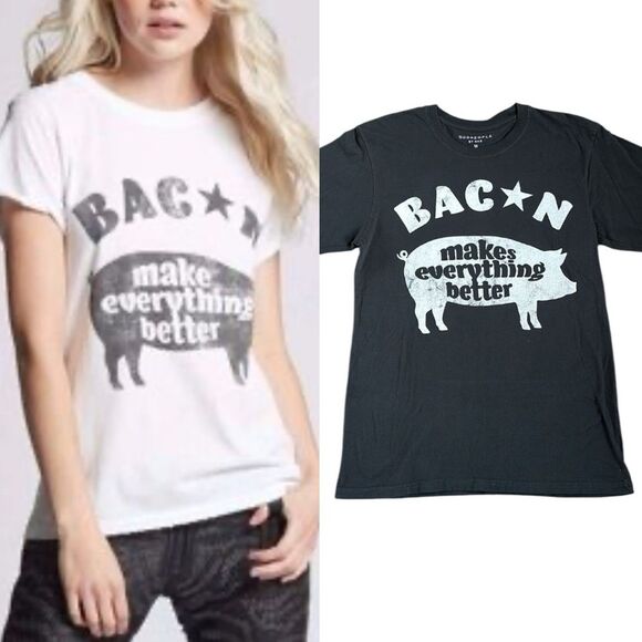 NWOT Recycled Karma ODDPEOPLE Bacon Makes Everything Better Relaxed Tee Black M - Picture 1 of 14